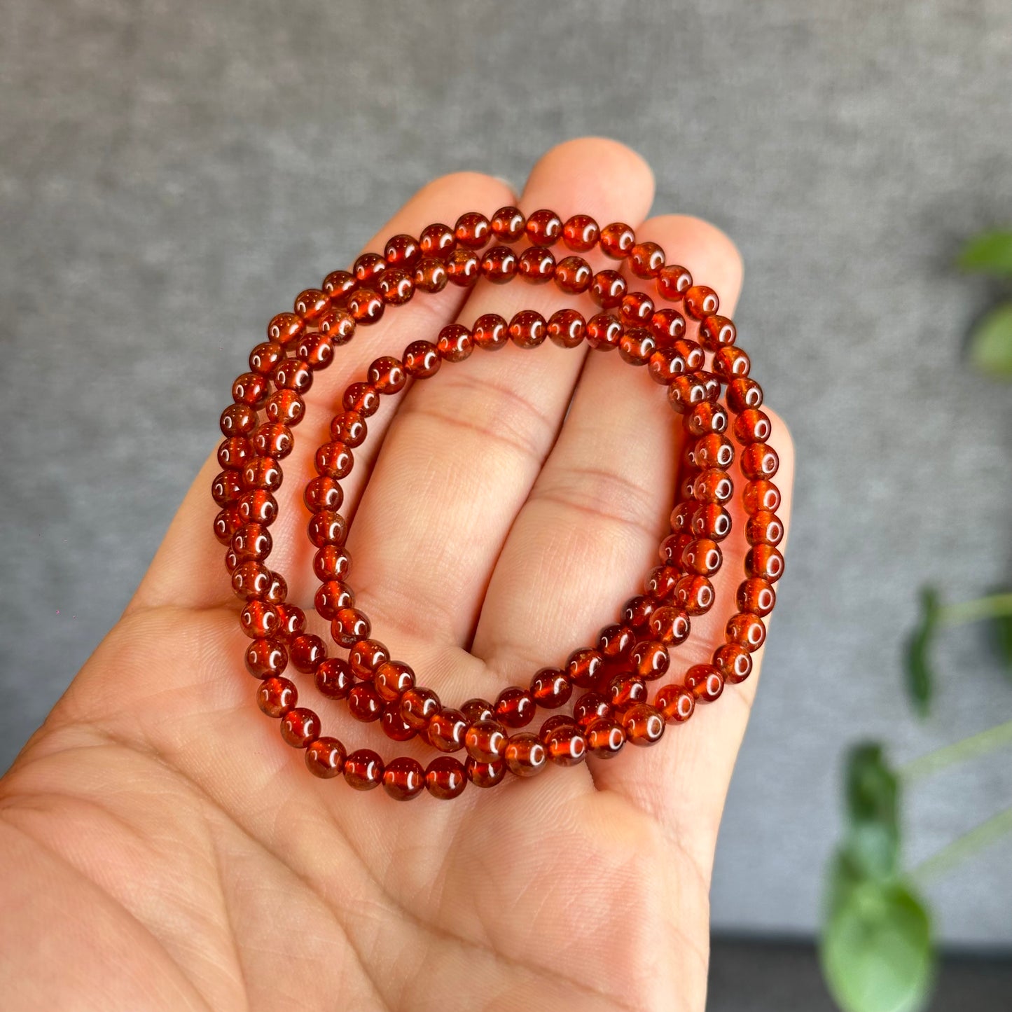Natural Oragne Garnet Triple Wrap Bracelet Size 4.5 mm