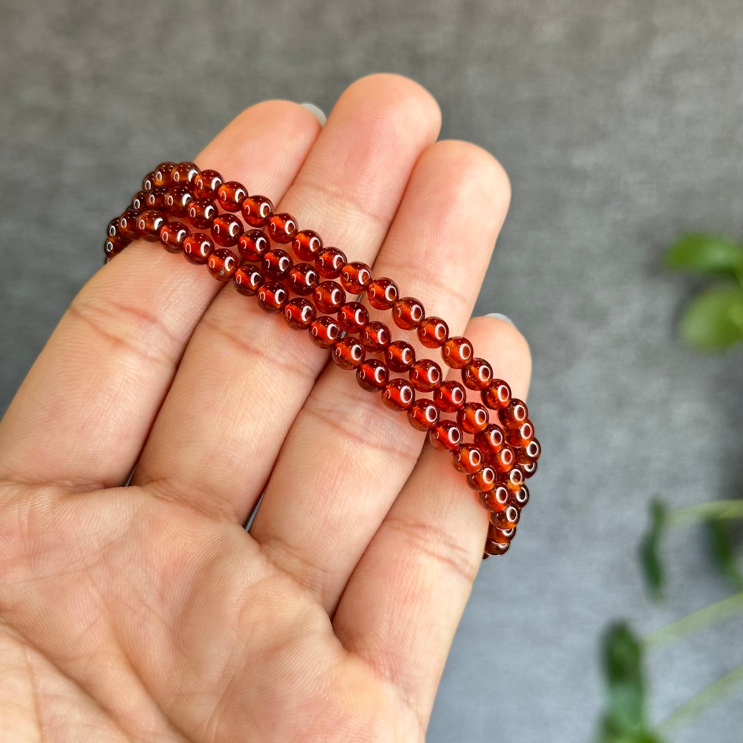 Natural Oragne Garnet Triple Wrap Bracelet Size 4.5 mm