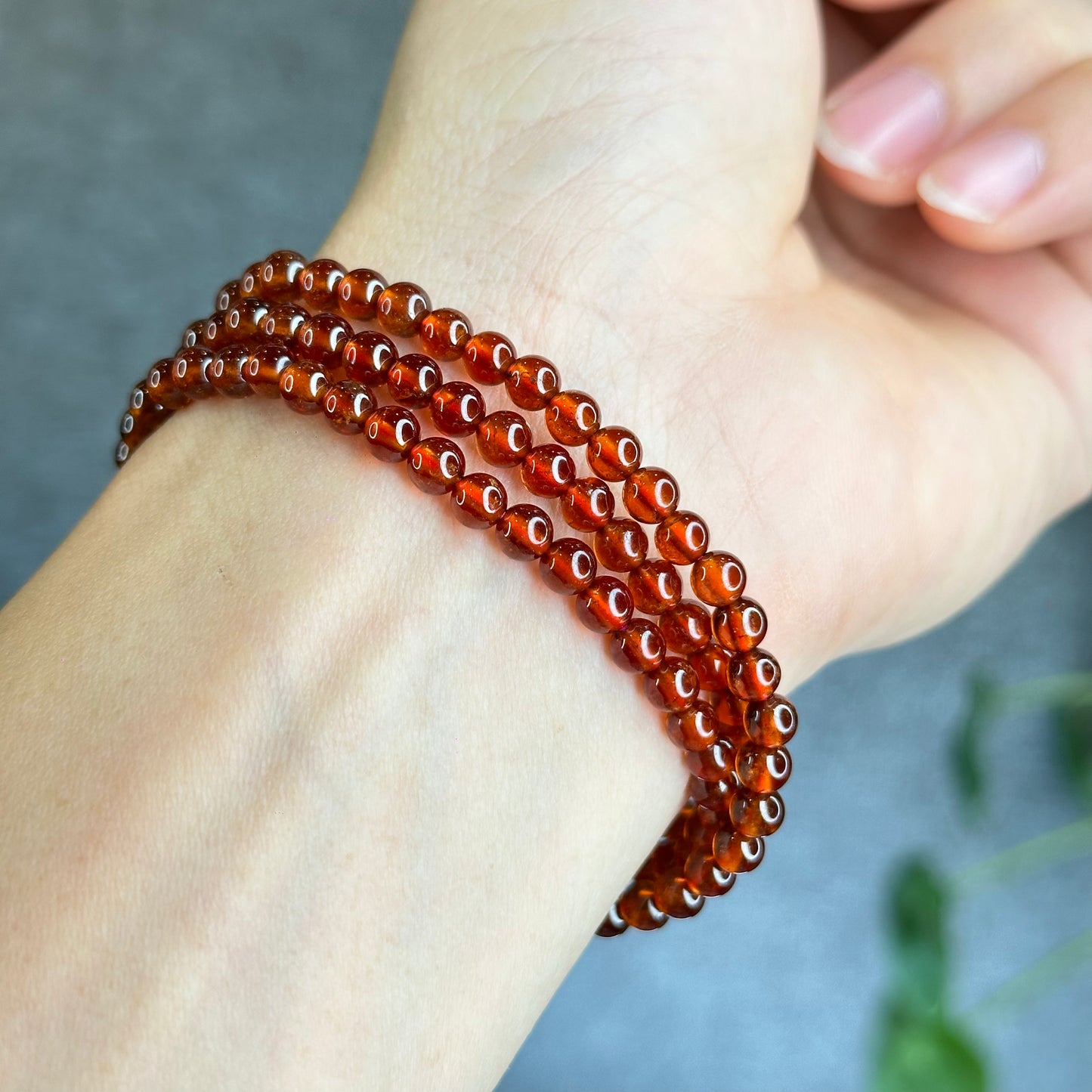 Natural Oragne Garnet Triple Wrap Bracelet Size 4.5 mm