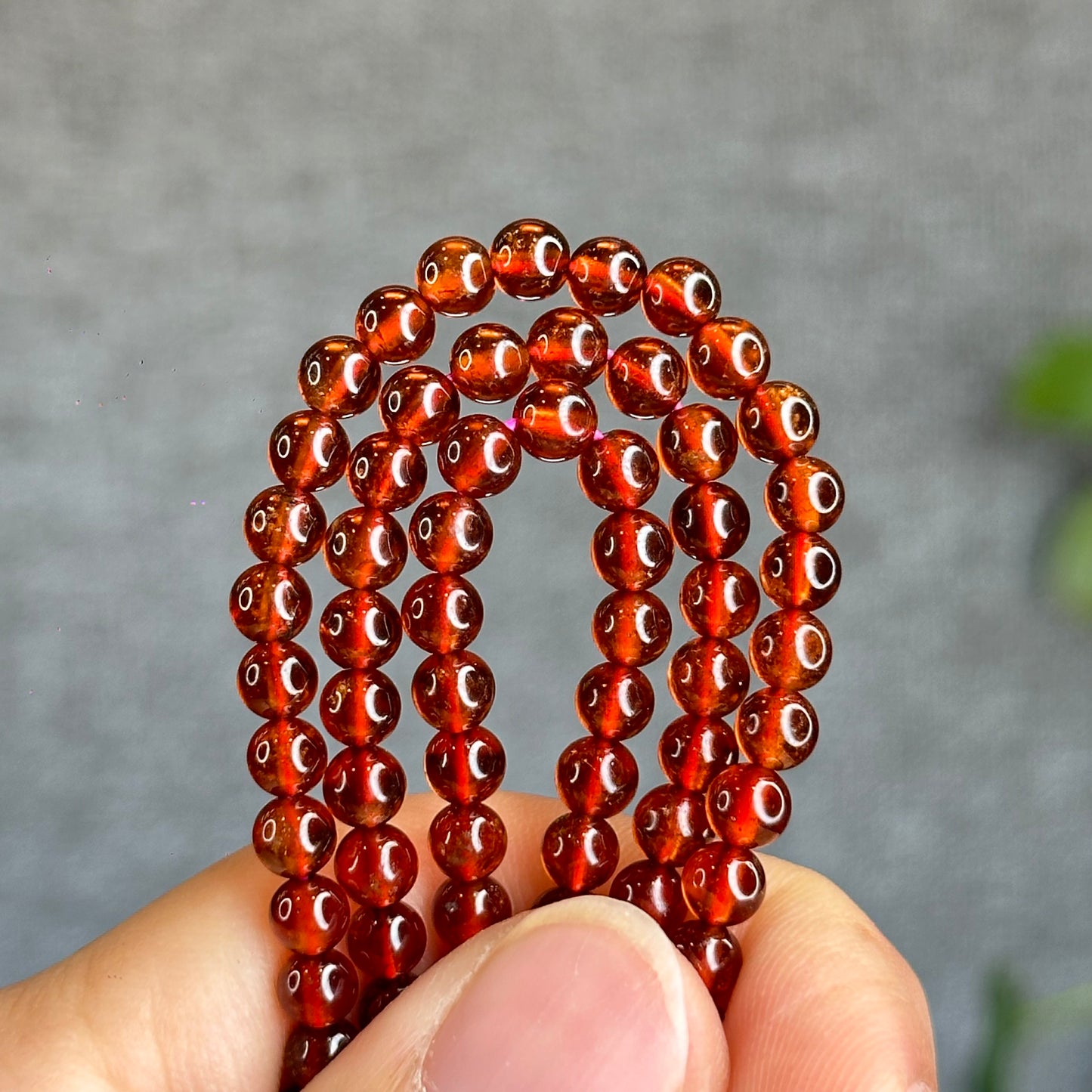 Natural Oragne Garnet Triple Wrap Bracelet Size 4.5 mm