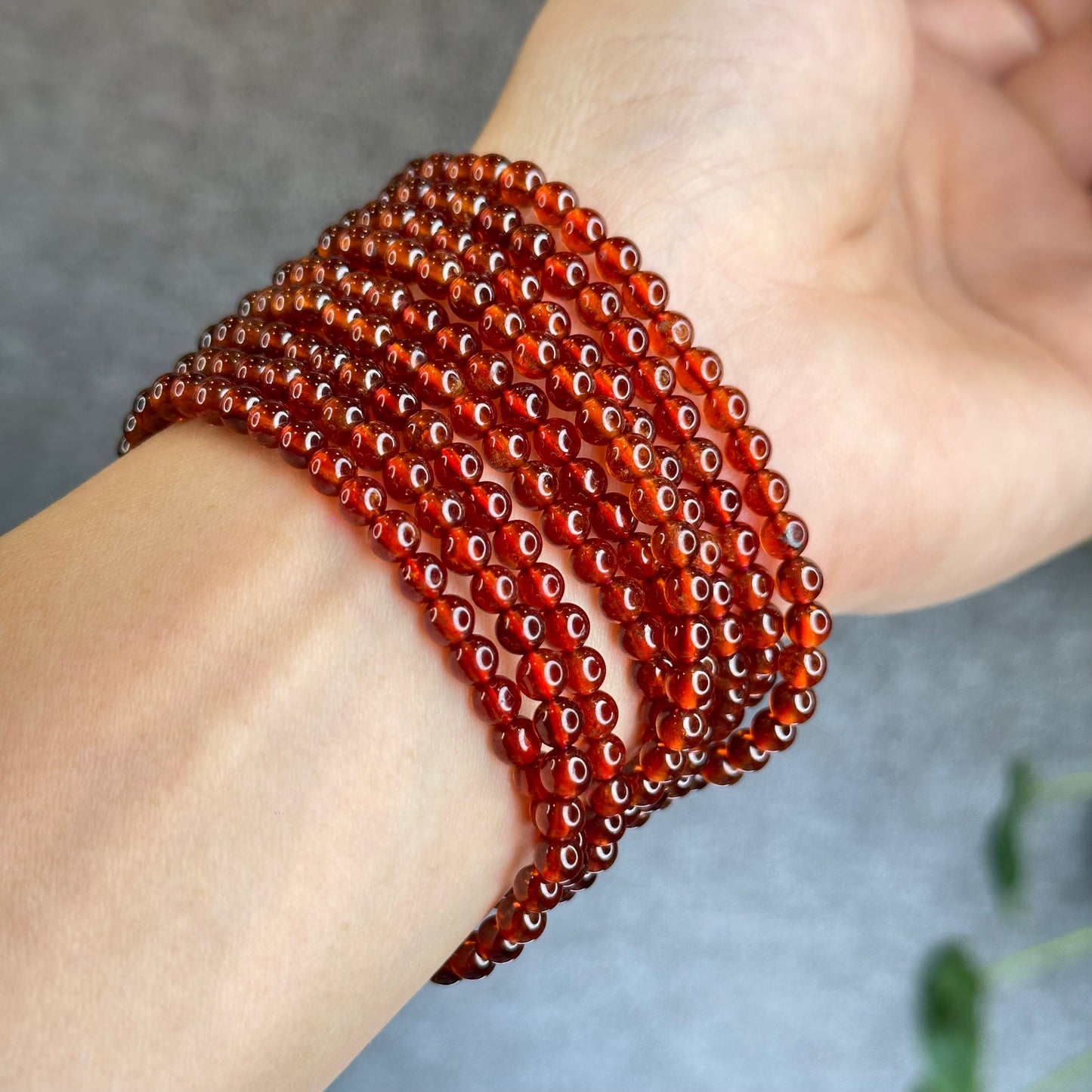 Natural Oragne Garnet Triple Wrap Bracelet Size 4.5 mm