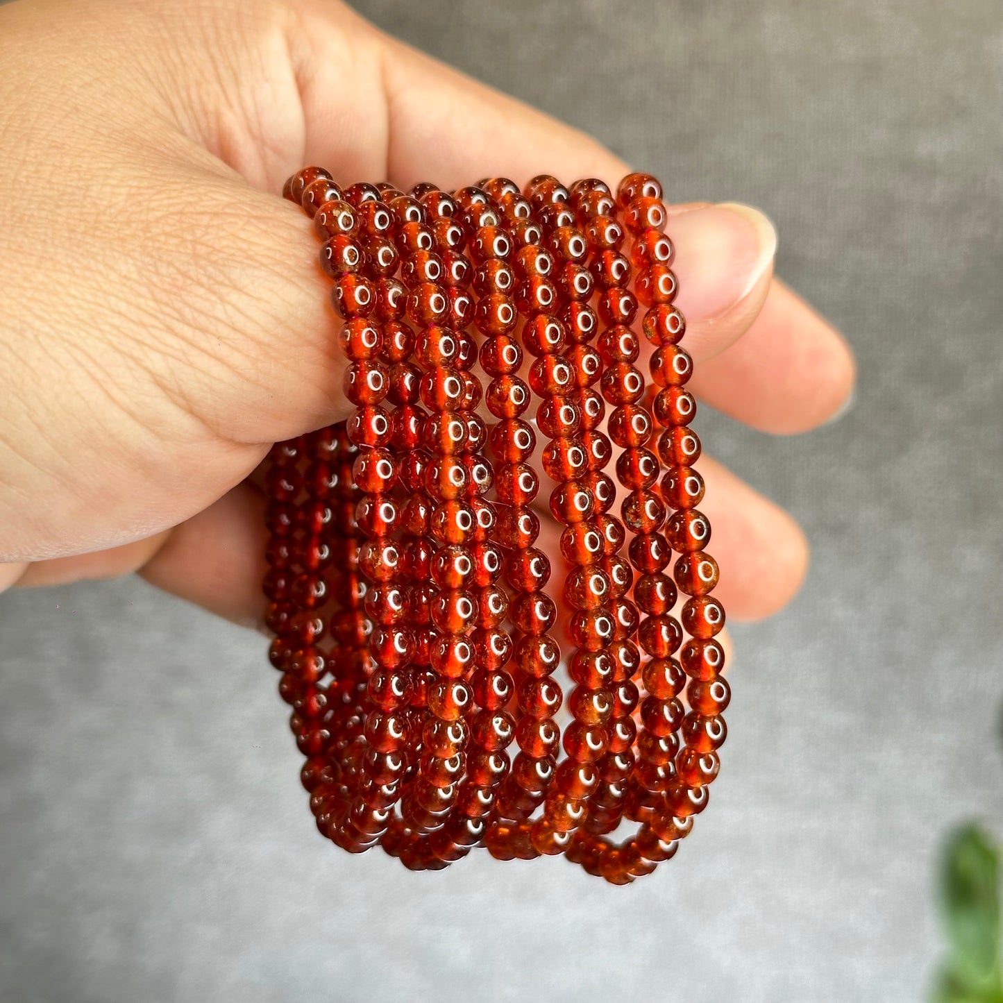 Natural Oragne Garnet Triple Wrap Bracelet Size 4.5 mm