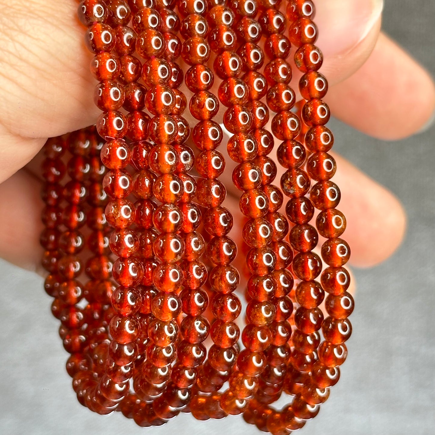 Natural Oragne Garnet Triple Wrap Bracelet Size 4.5 mm