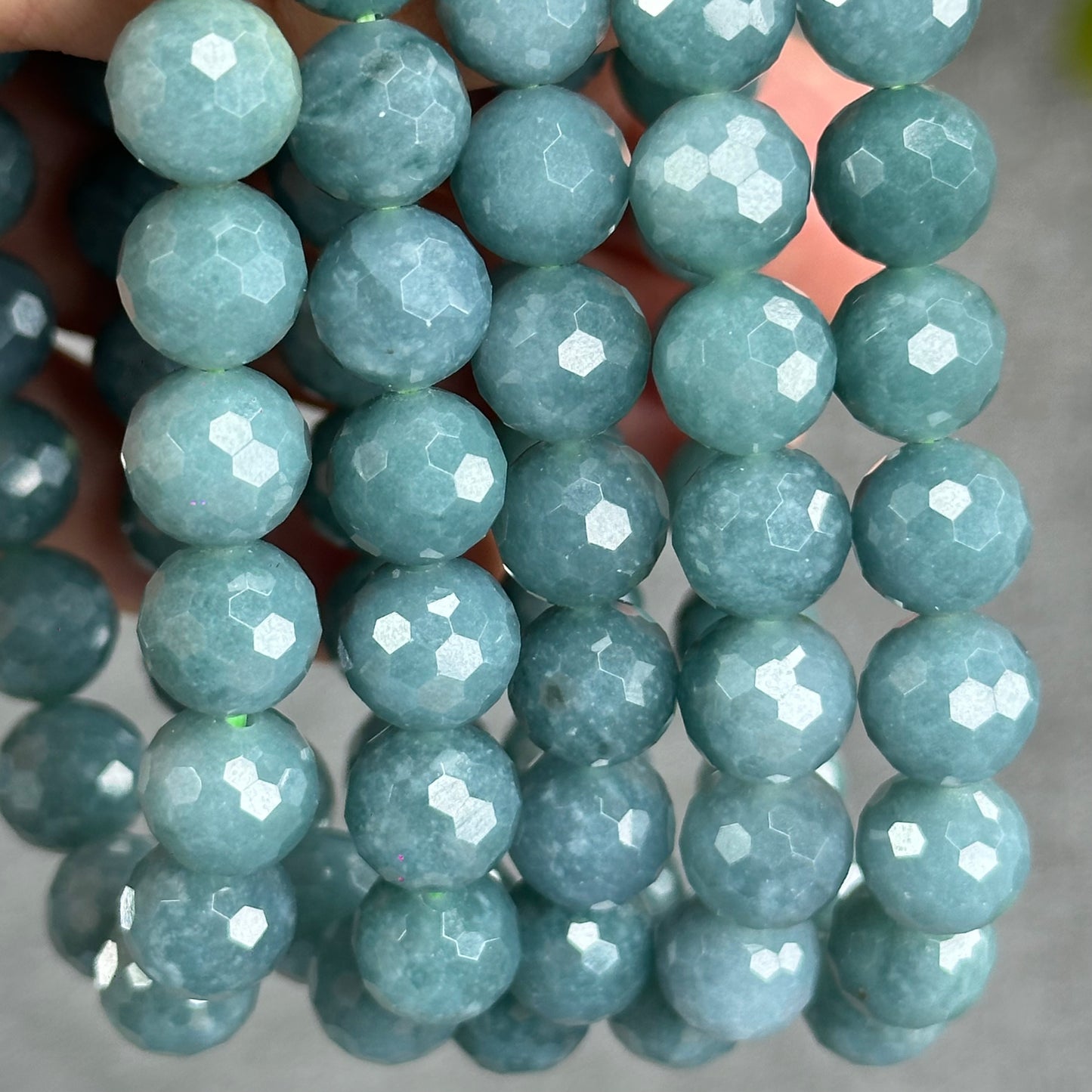 Natural Water Green Jadeite Jade Faceted Bracelet Size 9.5 mm