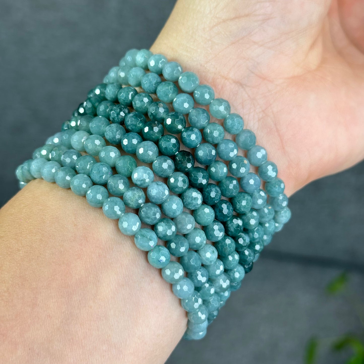 Natural Water Green Jadeite Jade Faceted Bracelet Size 5.7 mm