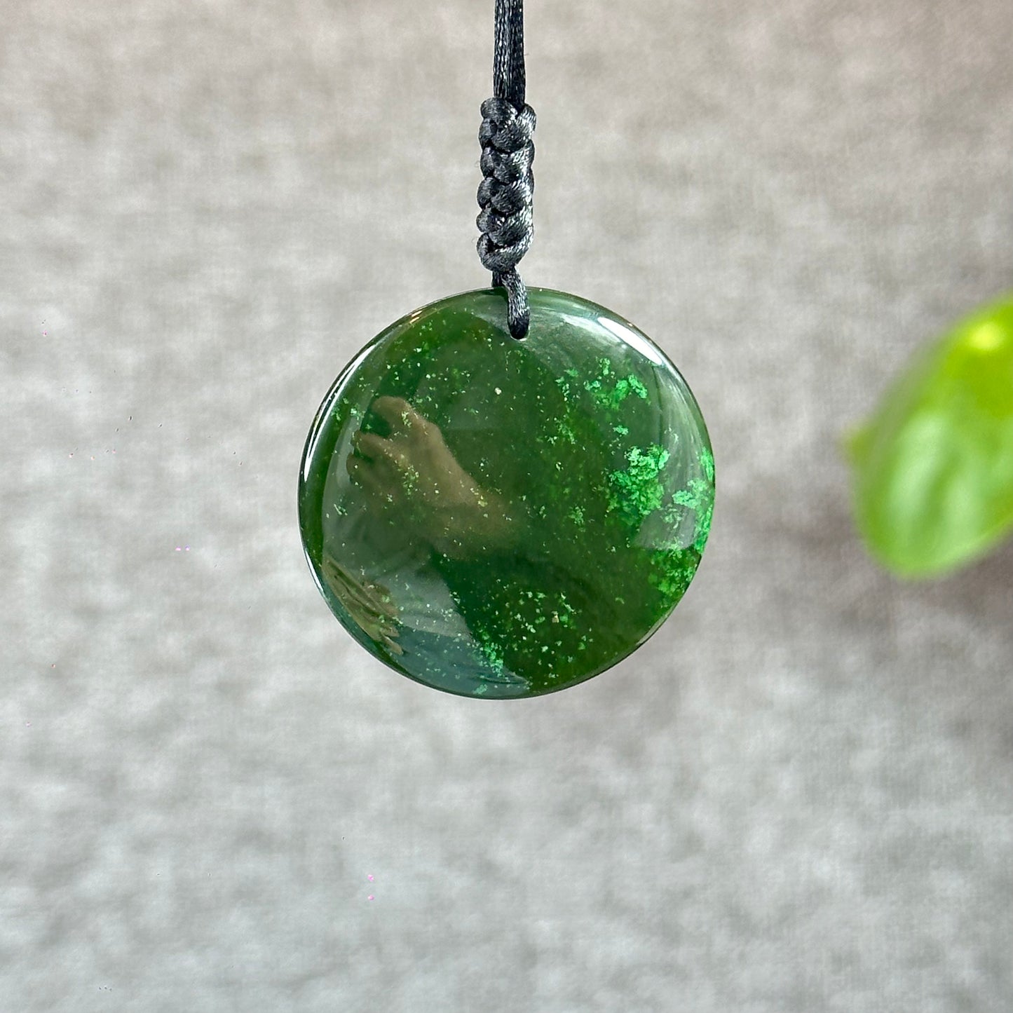 Light Floral Green Round Luch Coin VIP Natural Nephrite Jade Pendant