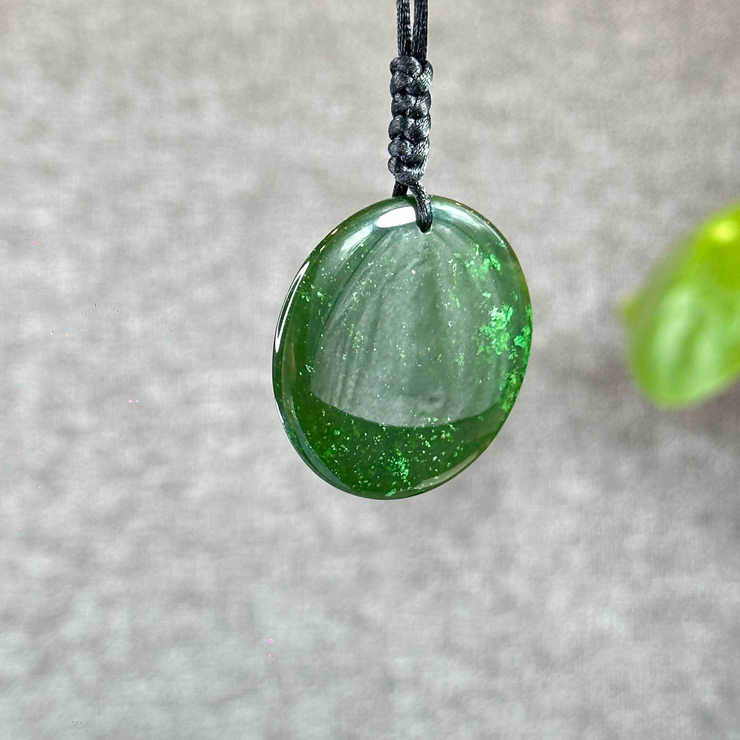 Light Floral Green Round Luch Coin VIP Natural Nephrite Jade Pendant