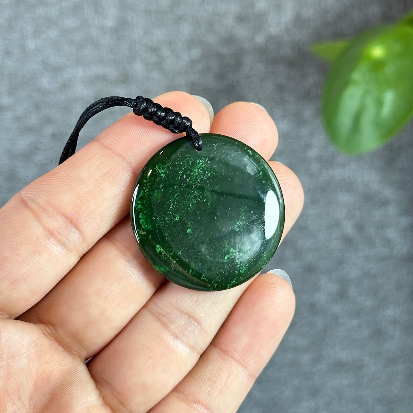 Light Floral Green Round Luch Coin VIP Natural Nephrite Jade Pendant