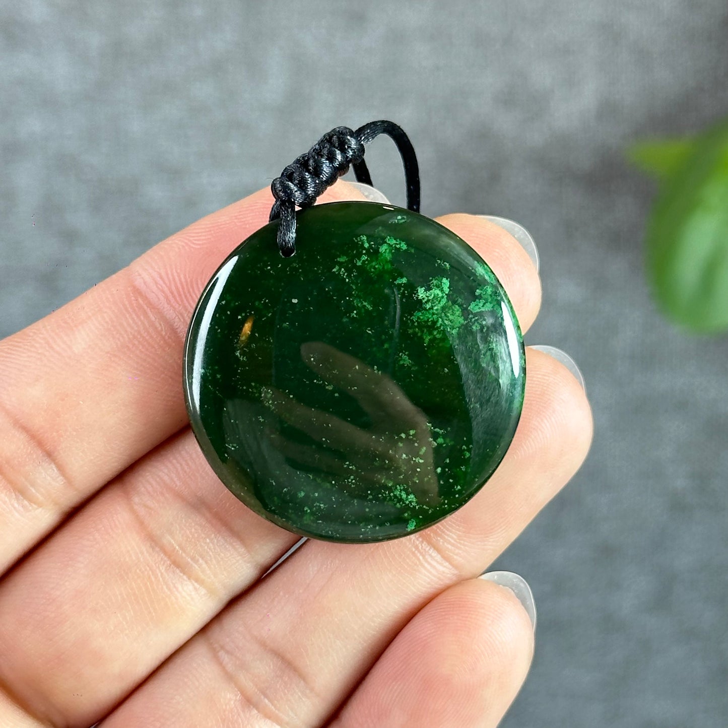 Light Floral Green Round Luch Coin VIP Natural Nephrite Jade Pendant