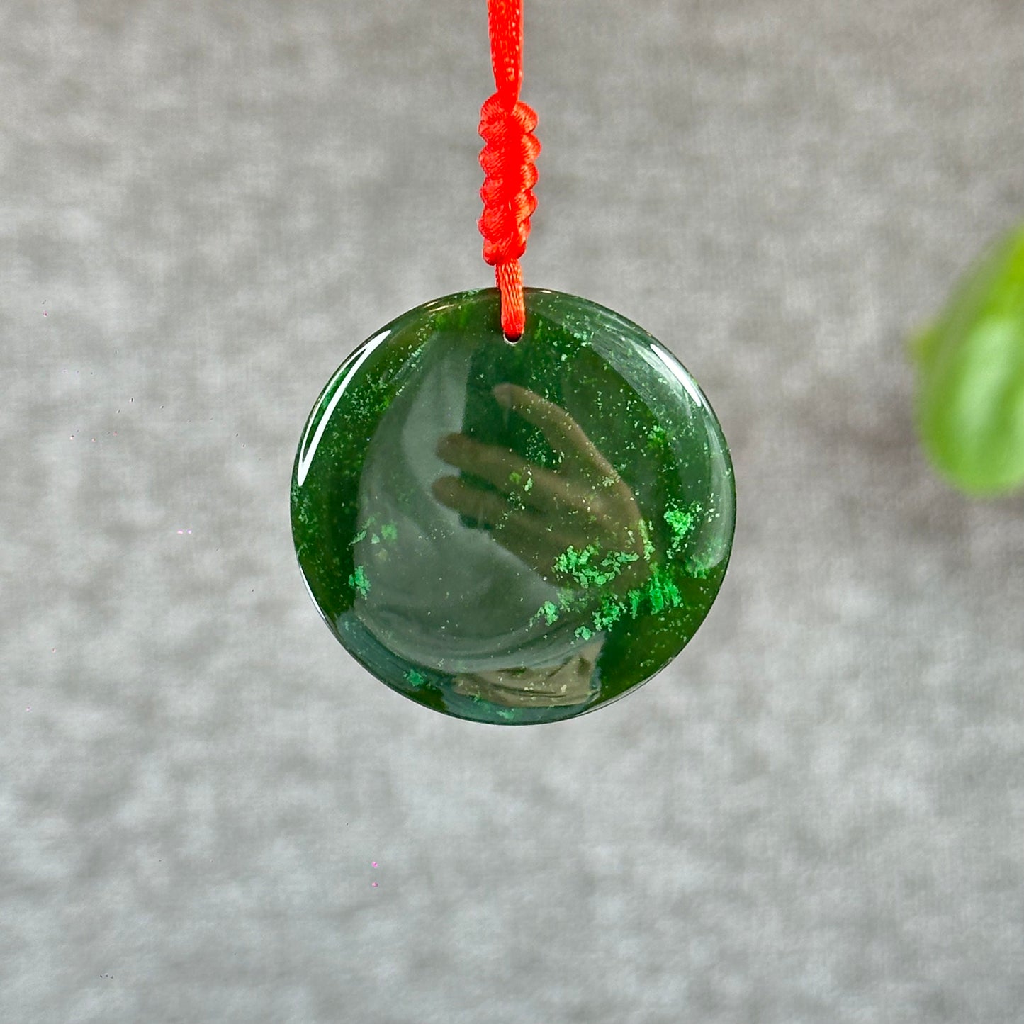 Light Floral Green Round Luch Coin VIP Natural Nephrite Jade Pendant