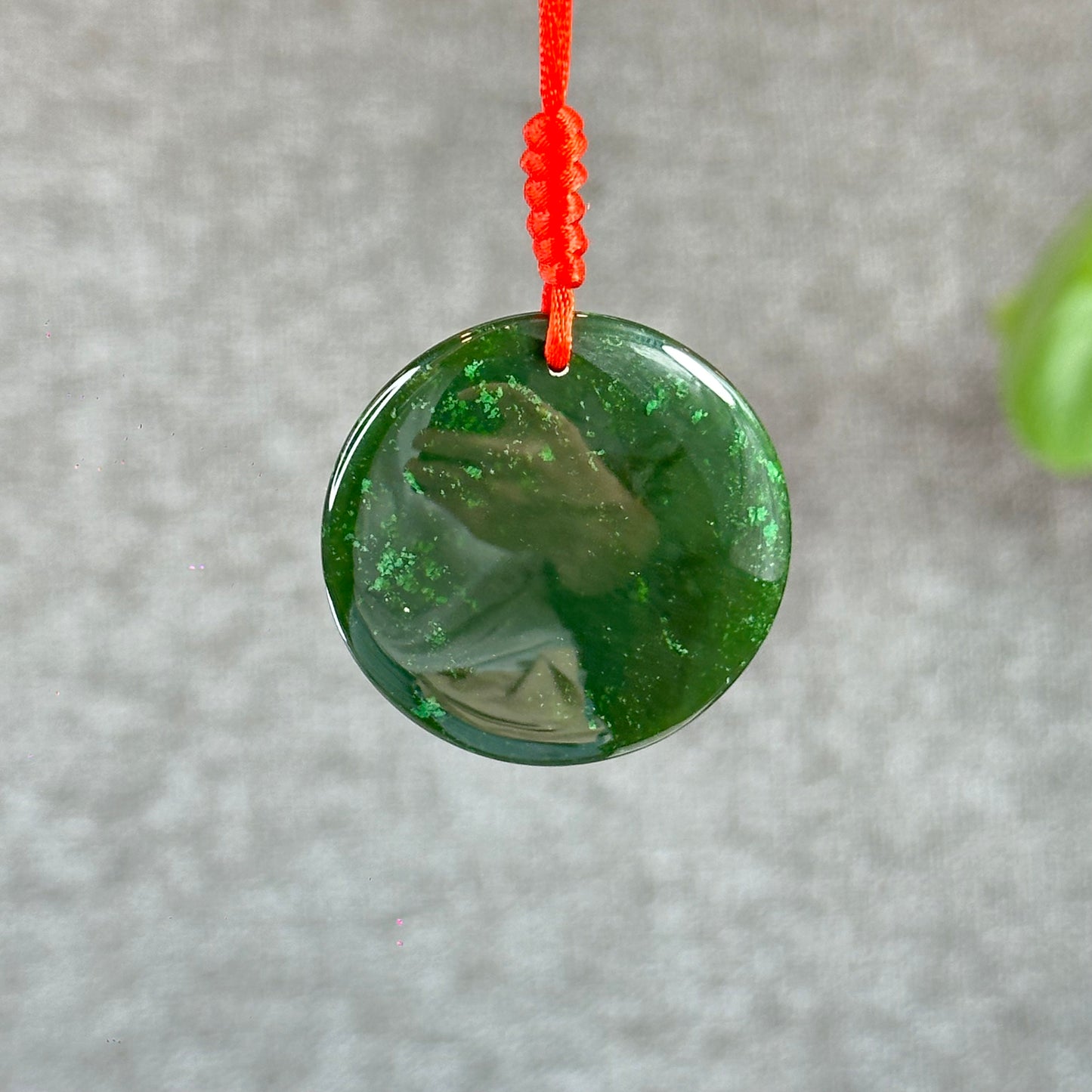 Light Floral Green Round Luch Coin VIP Natural Nephrite Jade Pendant