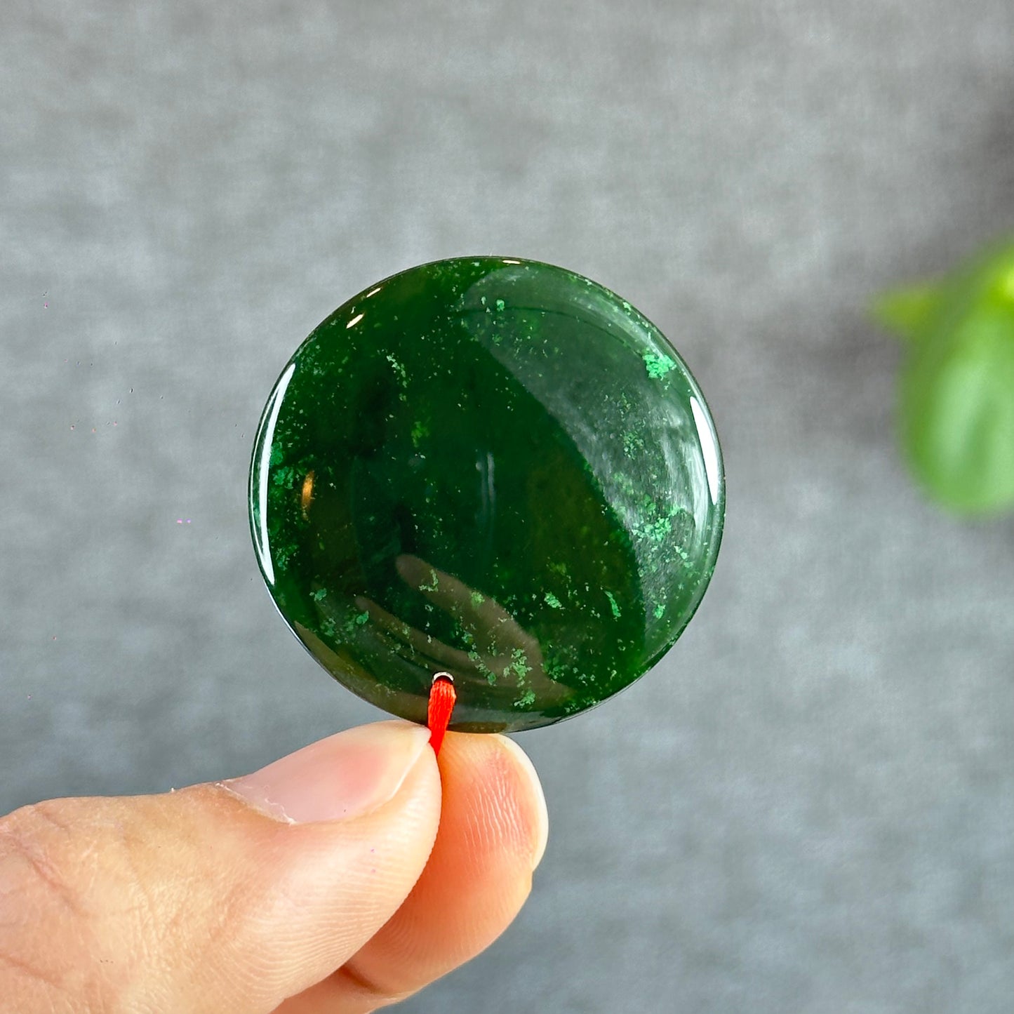 Light Floral Green Round Luch Coin VIP Natural Nephrite Jade Pendant
