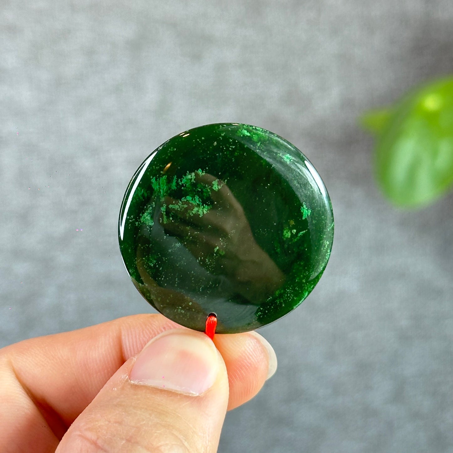 Light Floral Green Round Luch Coin VIP Natural Nephrite Jade Pendant