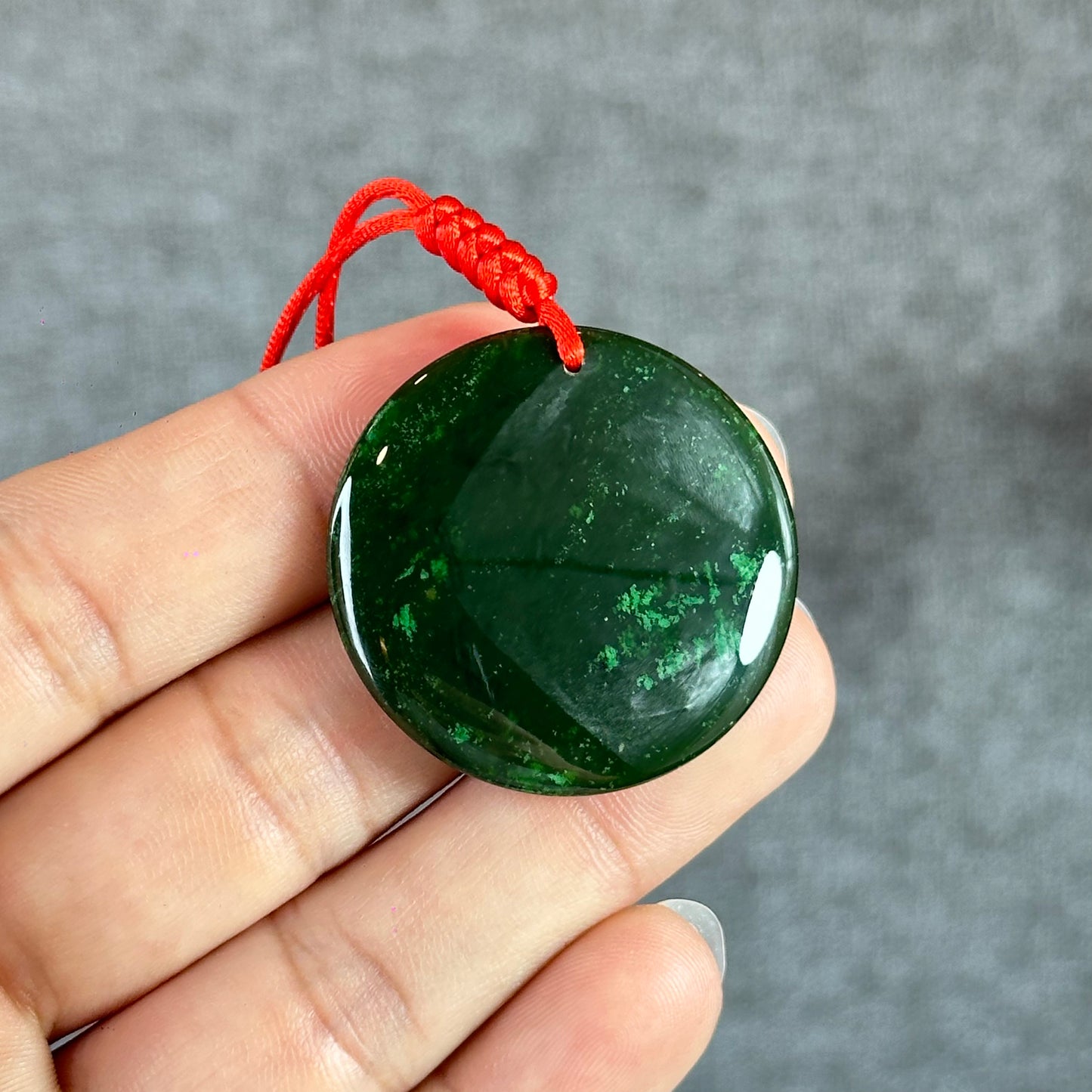 Light Floral Green Round Luch Coin VIP Natural Nephrite Jade Pendant