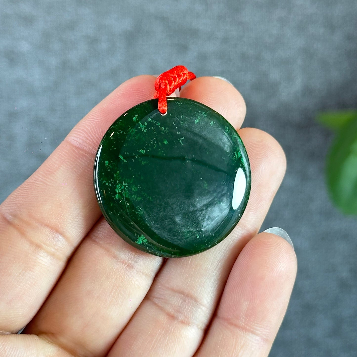 Light Floral Green Round Luch Coin VIP Natural Nephrite Jade Pendant