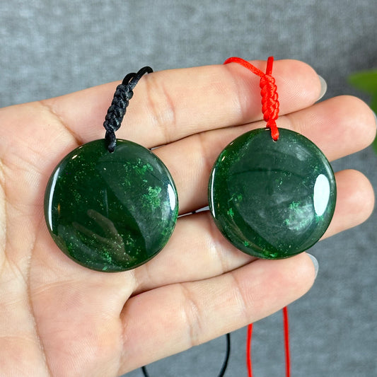 Light Floral Green Round Luch Coin VIP Natural Nephrite Jade Pendant