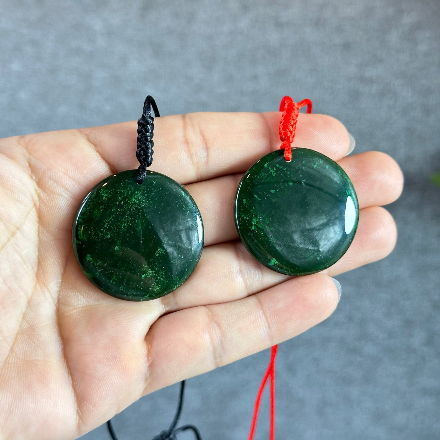 Light Floral Green Round Luch Coin VIP Natural Nephrite Jade Pendant
