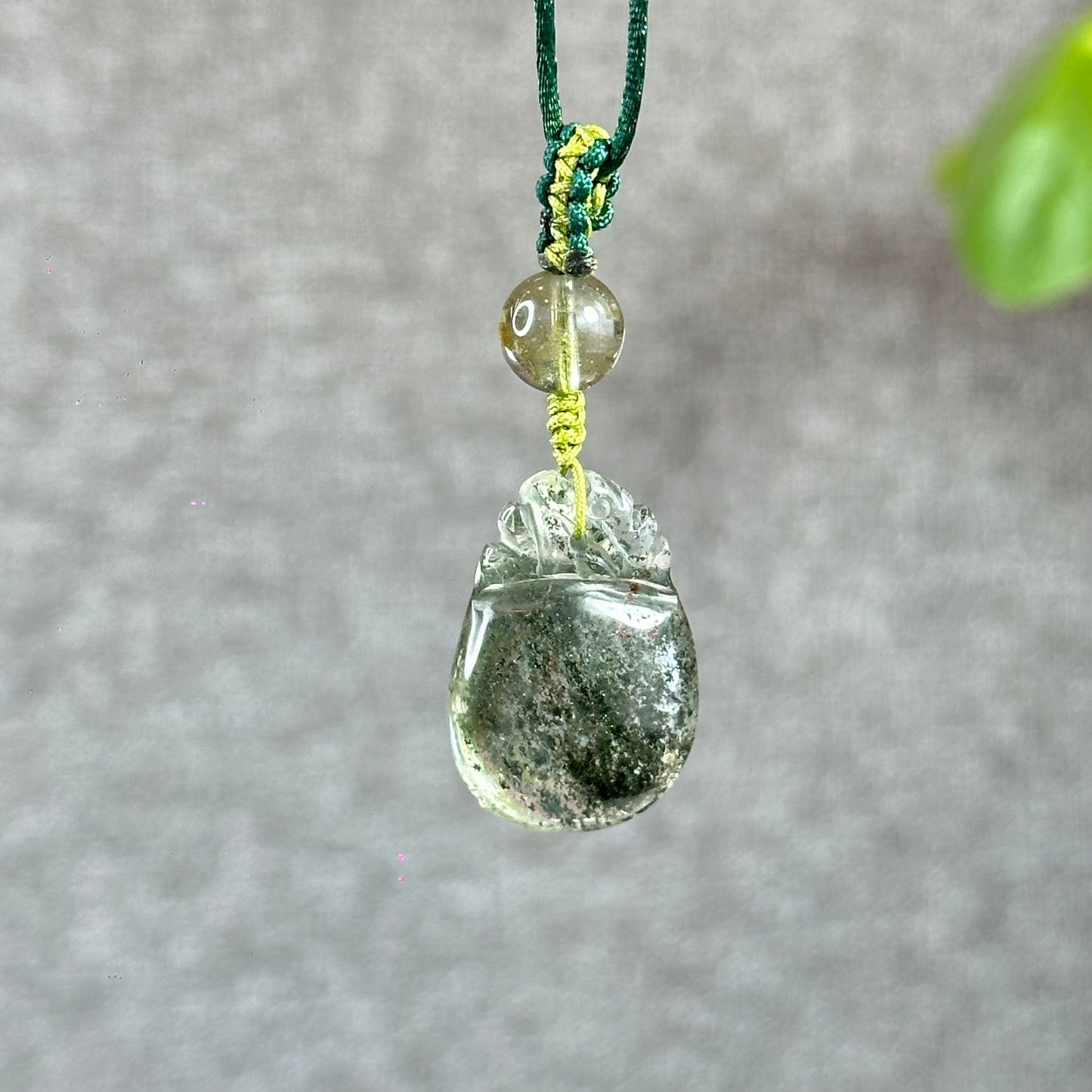 Prosperous Bag Green Landscape Quartz Pendant