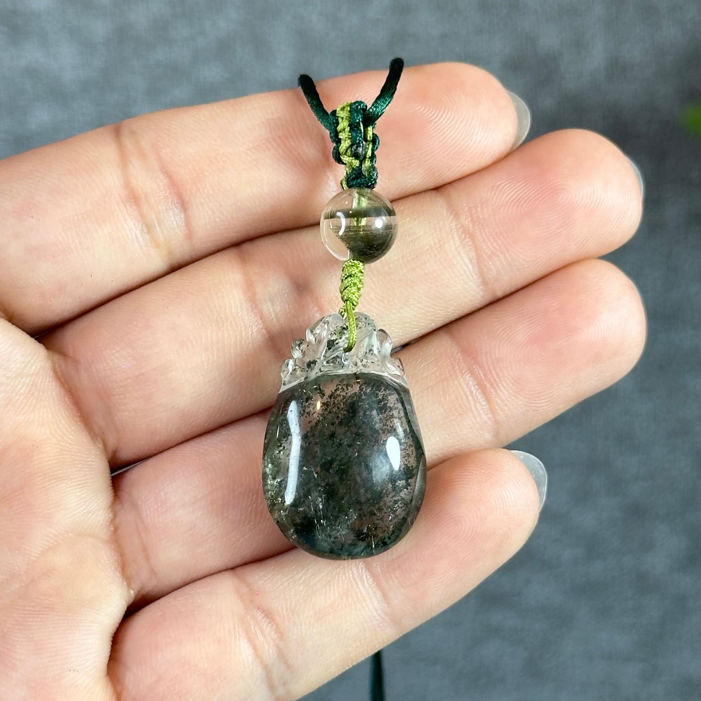 Prosperous Bag Green Landscape Quartz Pendant