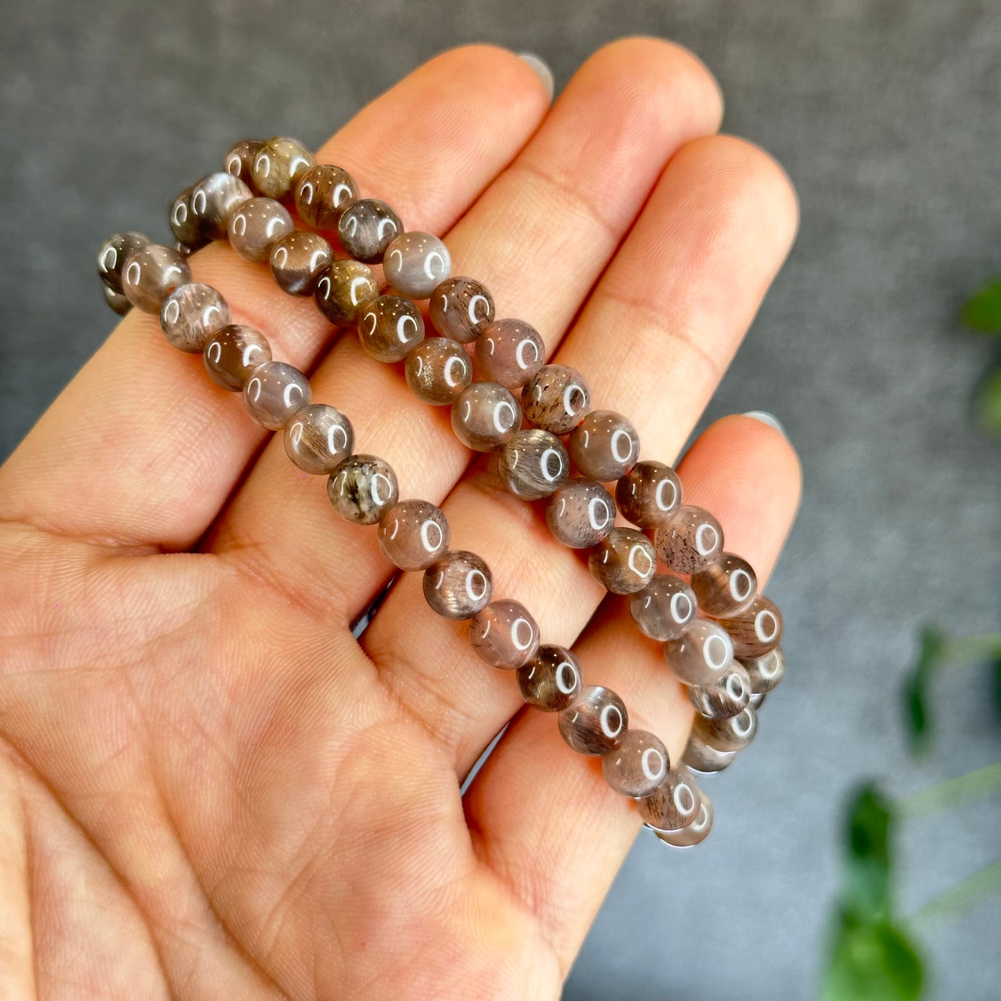 Grey/Golden Natural Skeletal Sunstone Triple Wrap Bracelet Size 6.5 mm