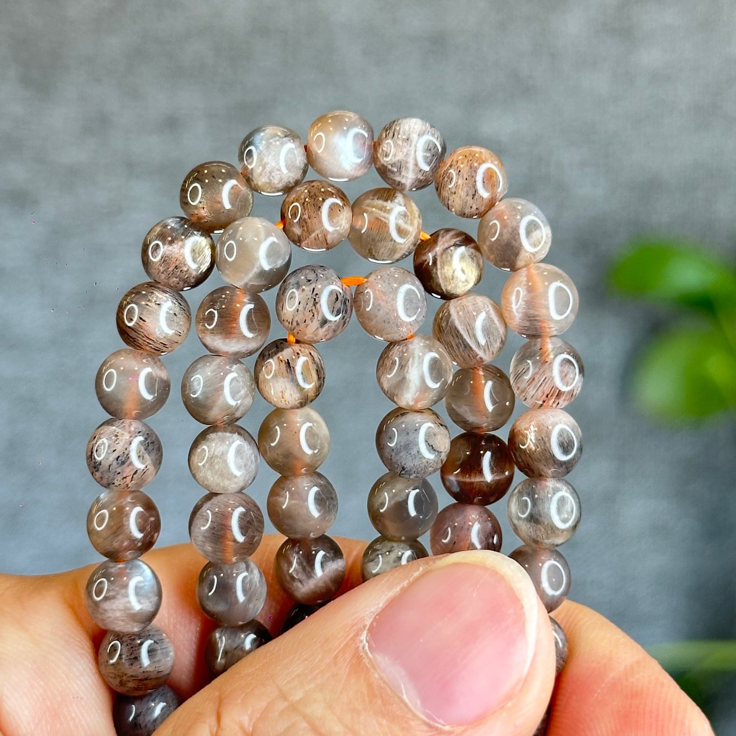 Grey/Golden Natural Skeletal Sunstone Triple Wrap Bracelet Size 6.5 mm