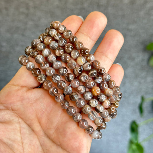 Grey/Golden Natural Skeletal Sunstone Triple Wrap Bracelet Size 6.5 mm