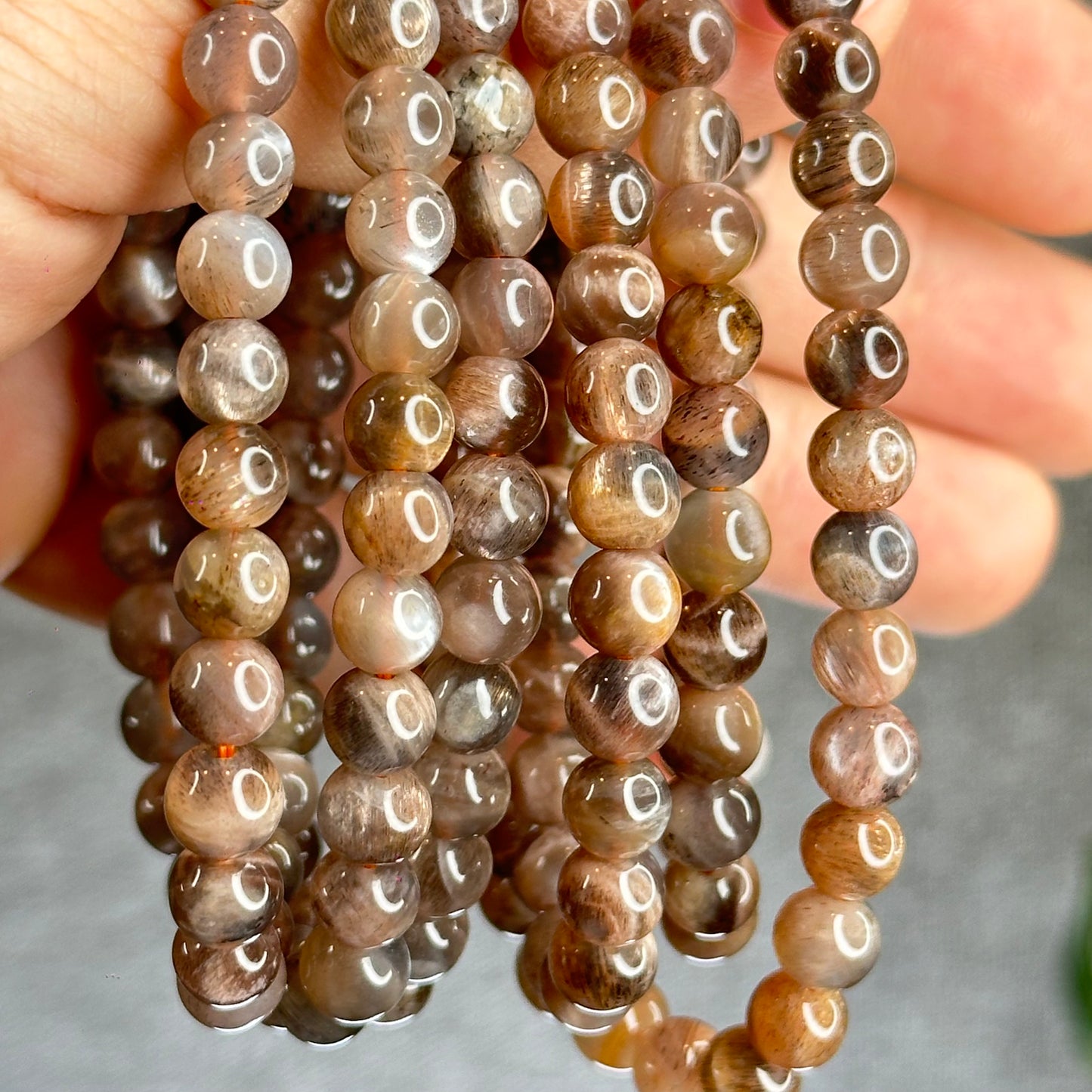 Grey/Golden Natural Skeletal Sunstone Triple Wrap Bracelet Size 6.5 mm