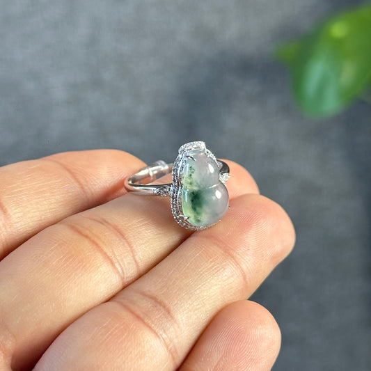 Ho Lo Natural Jadeite Jade Ring in White Gold with Diamond Setting Size 1.85
