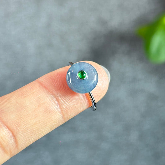 Icy Purple Blue Dong Dieu Natural Jadeite Jade Ring in 18k White Gold Setting Size 1.72 with Gem Review Certificate