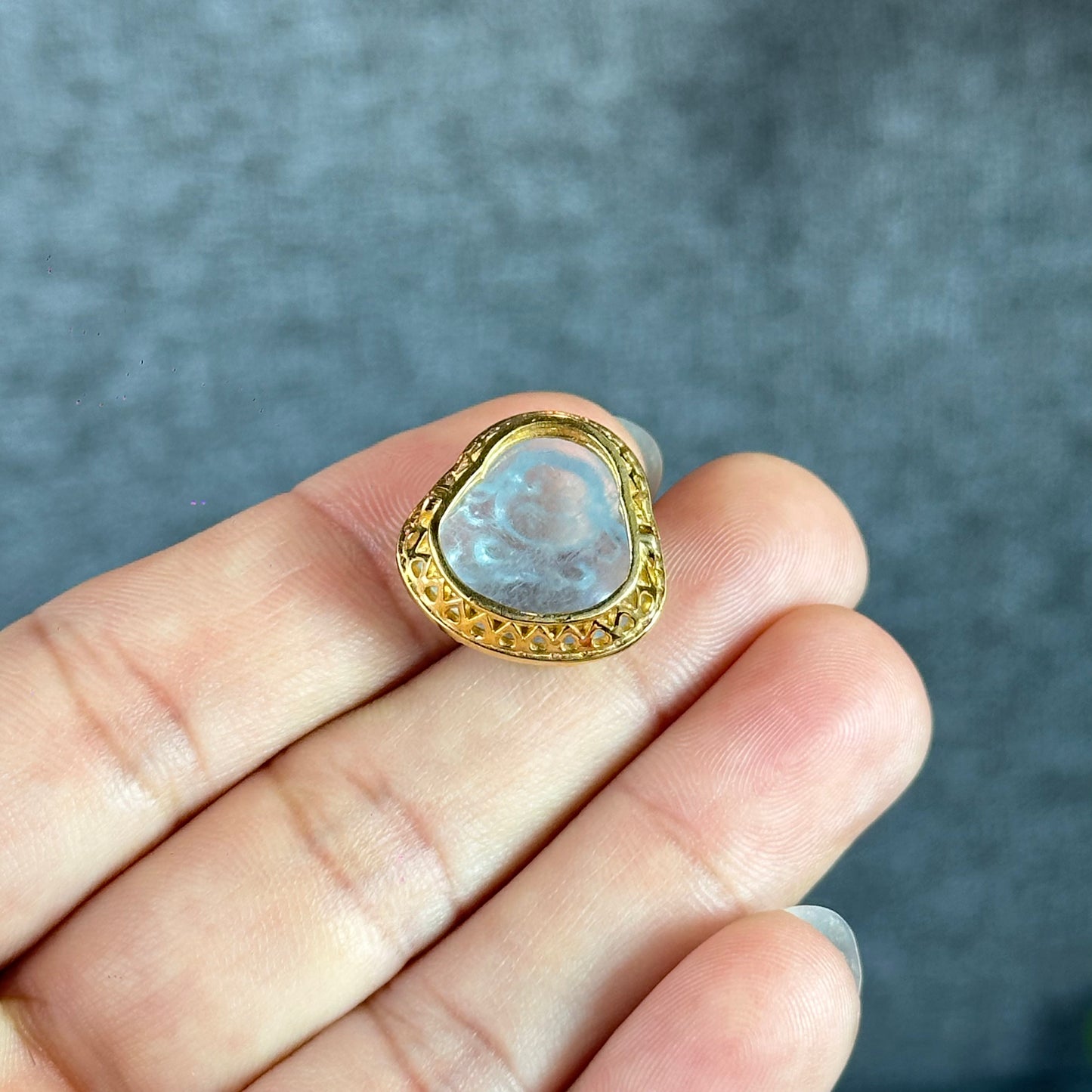 Happy Buddha Blue Beryl Charm in 10k Yellow Gold with White Stones Setting