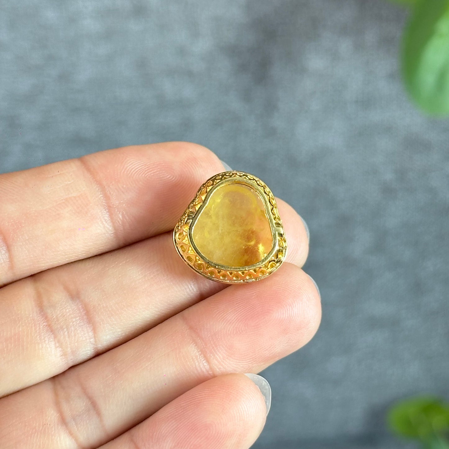 Happy Buddha Golden Beryl Charm in 10k Yellow Gold with White Stones Setting