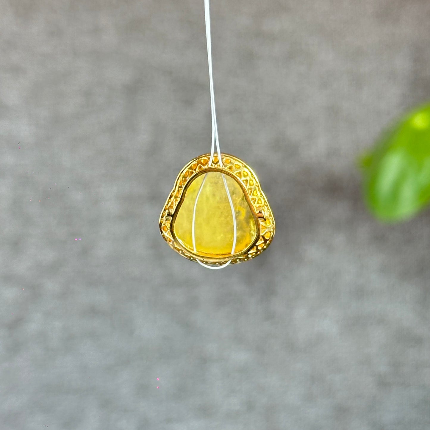 Happy Buddha Golden Beryl Charm in 10k Yellow Gold with White Stones Setting