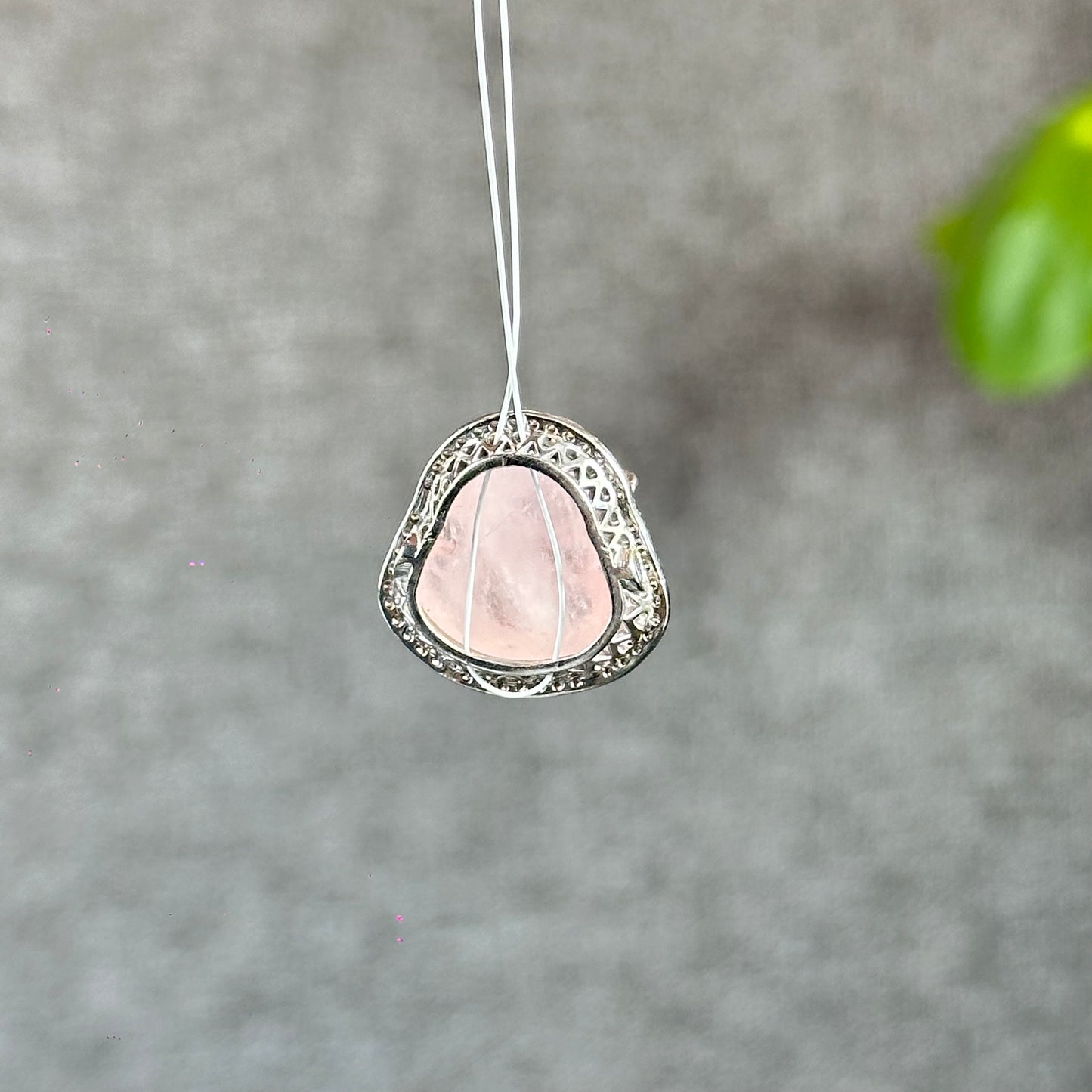 Happy Buddha Natural Pink Beryl Charm in Silver with White Stones Setting