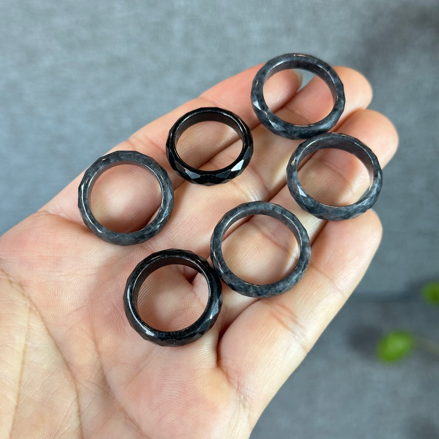 Black-Dark Green Natural Jadeite Jade Faceted Ring Size 1.5