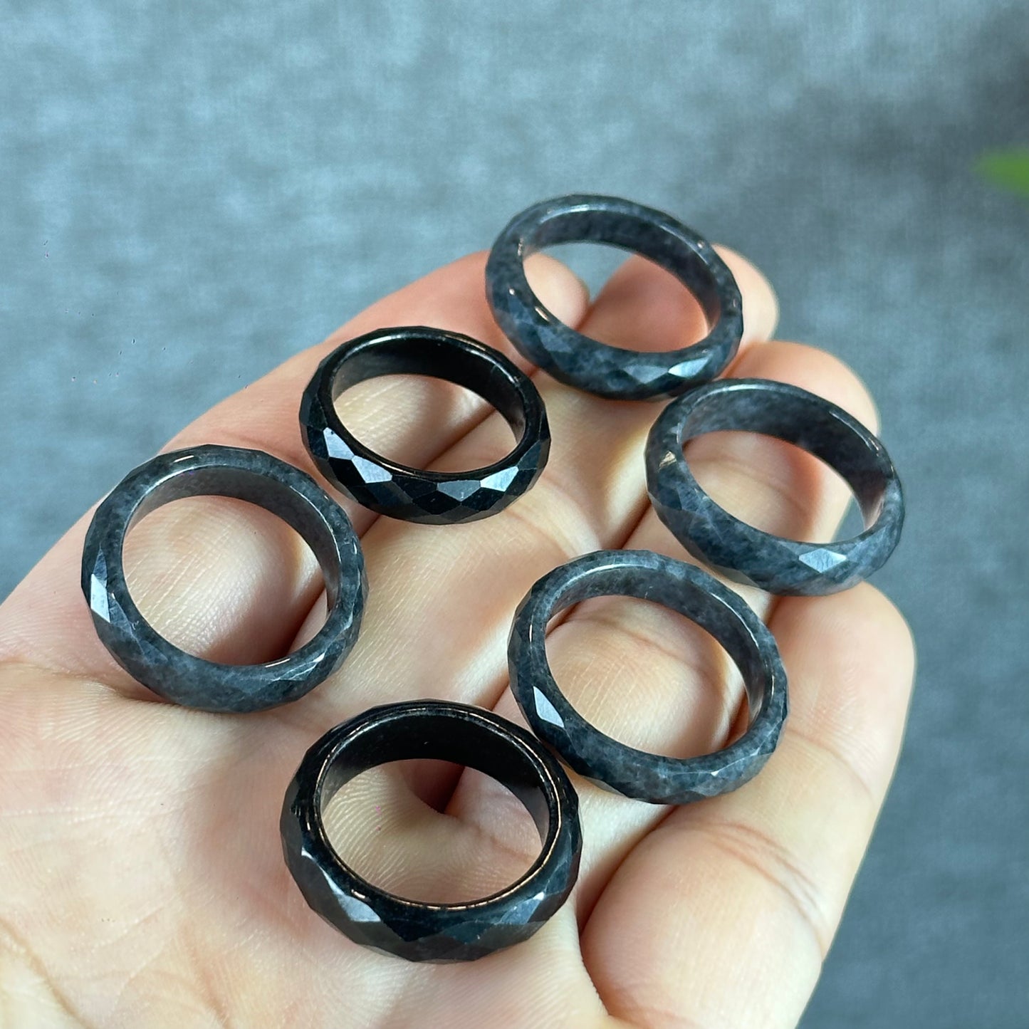 Black-Dark Green Natural Jadeite Jade Faceted Ring Size 1.5