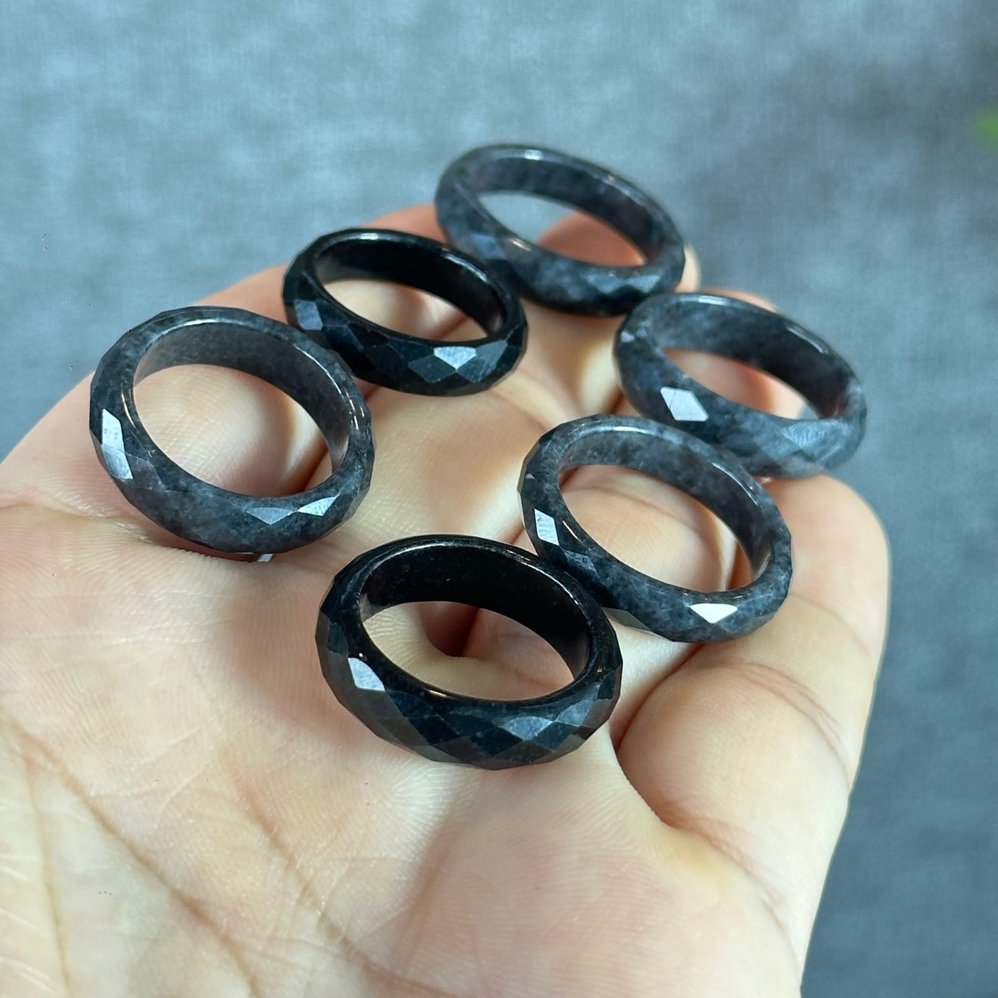 Black-Dark Green Natural Jadeite Jade Faceted Ring Size 1.5