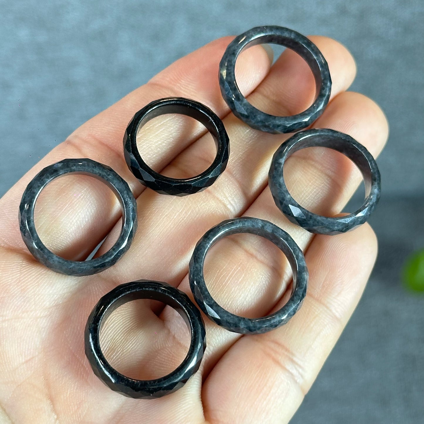 Black-Dark Green Natural Jadeite Jade Faceted Ring Size 1.5