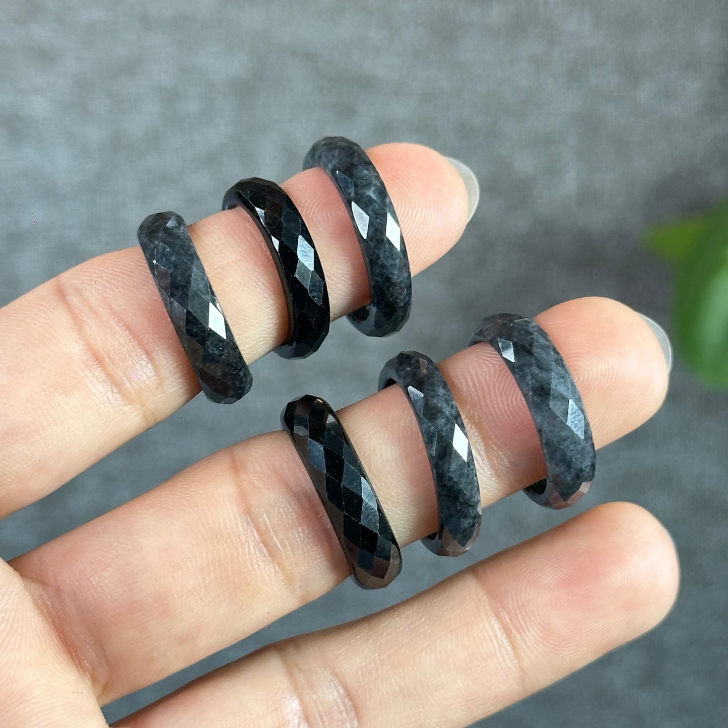 Black-Dark Green Natural Jadeite Jade Faceted Ring Size 1.5