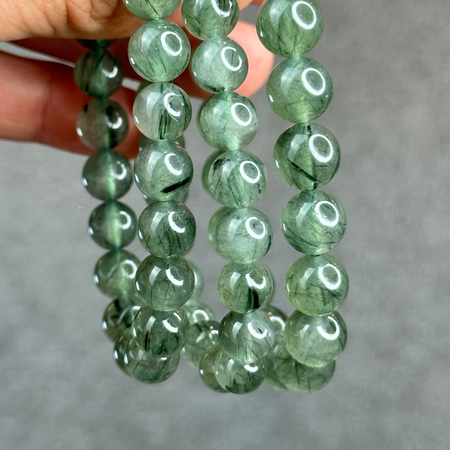 Natural Green Rutilated Quartz Bracelet Size 9.5 mm