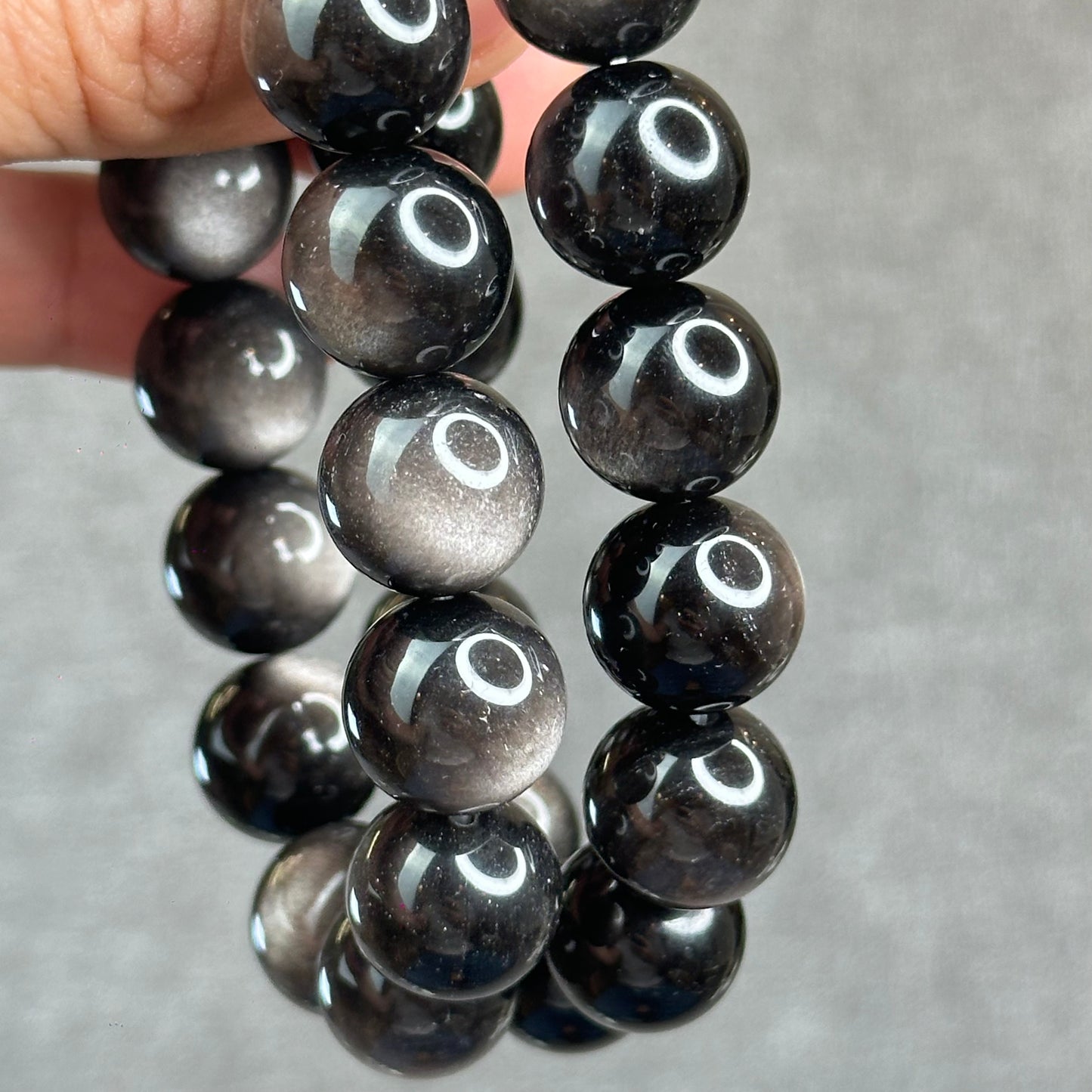 Natural Silver Obsidian Bracelet Size 14 mm