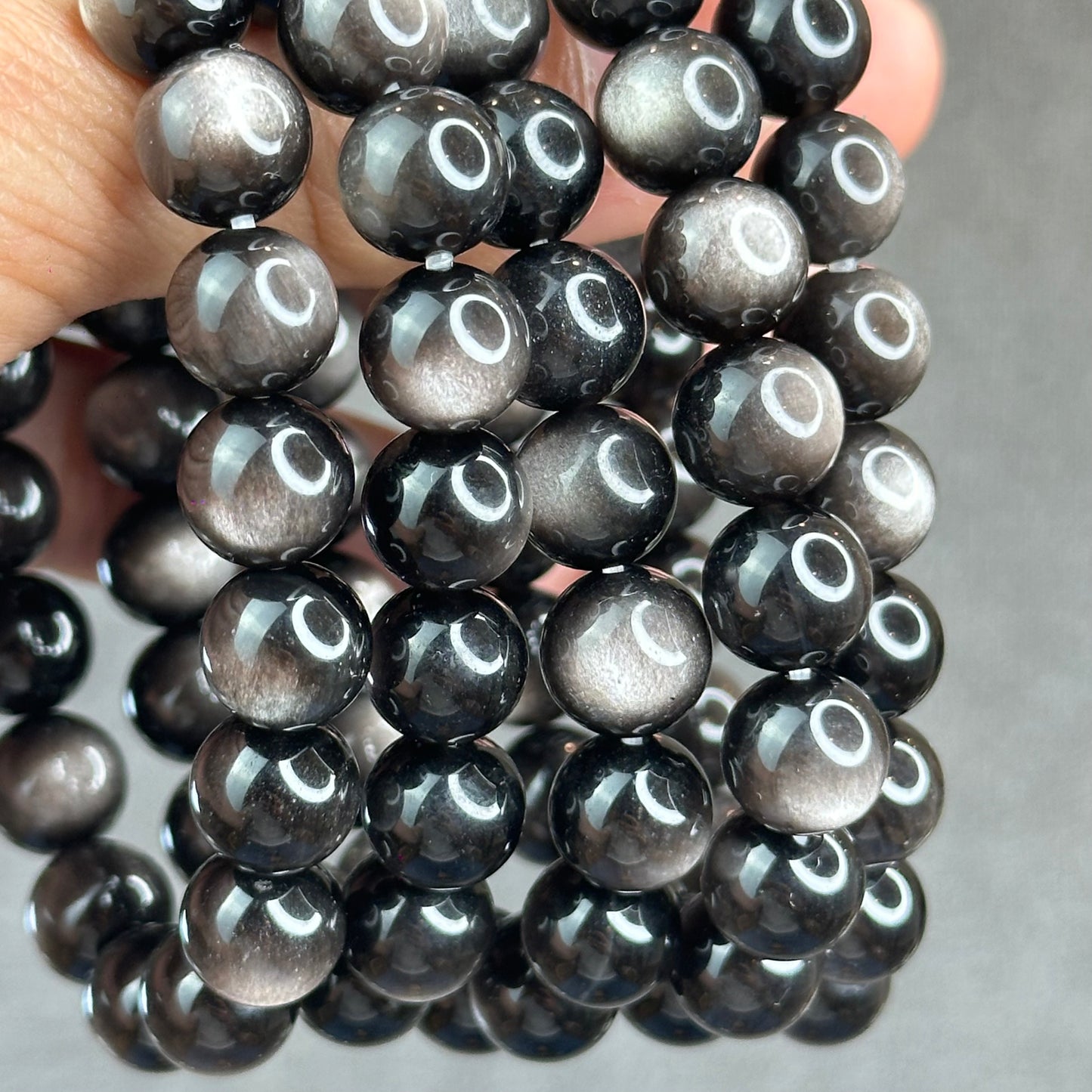 Natural Silver Obsidian Bracelet Size 9.5 mm