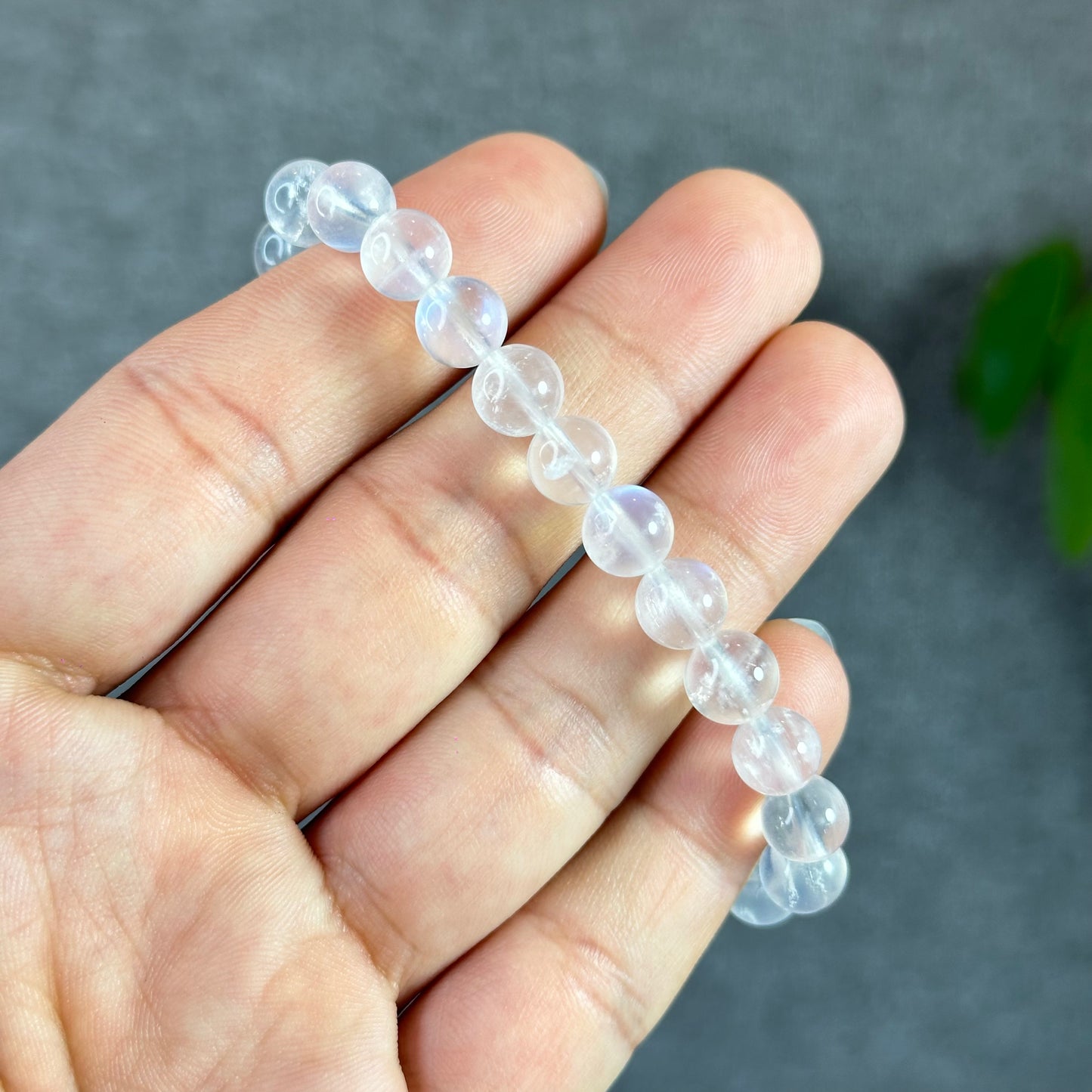 Natural Blue Flash Moonstone Bracelet Size 7.5 mm