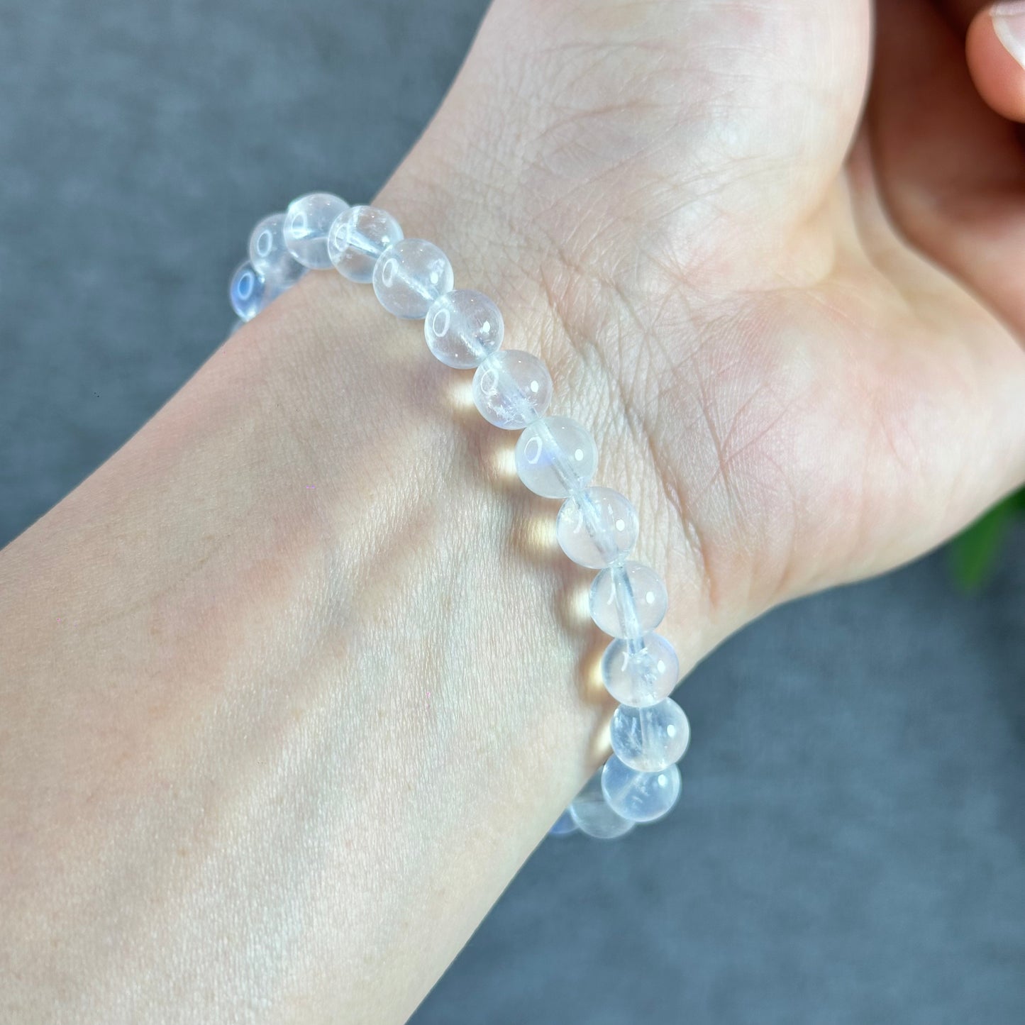 Natural Blue Flash Moonstone Bracelet Size 7.5 mm