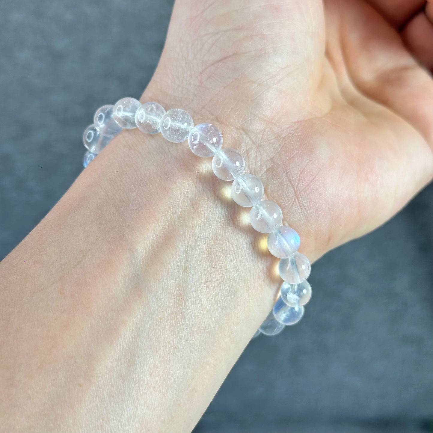Natural Blue Flash Moonstone Bracelet Size 7.5 mm