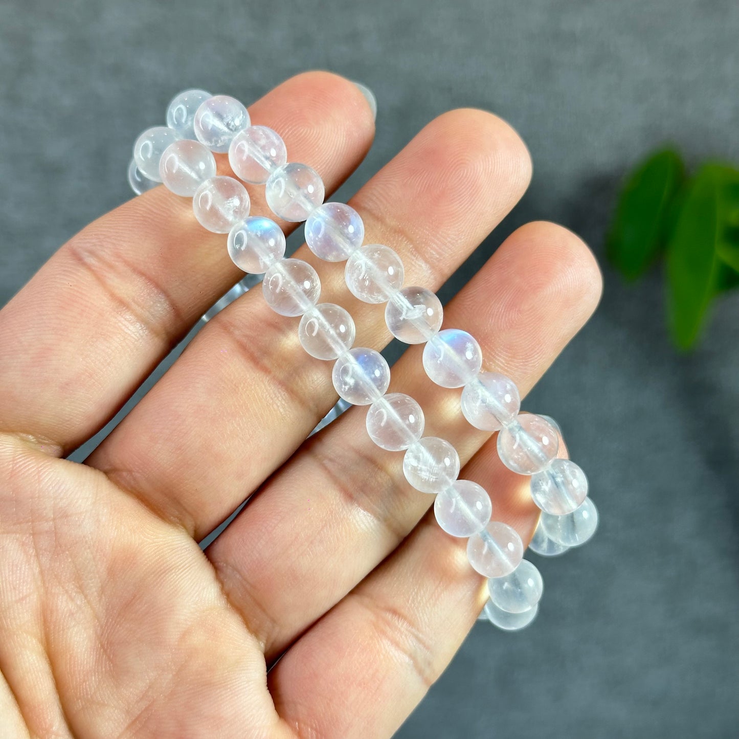 Natural Blue Flash Moonstone Bracelet Size 7.5 mm