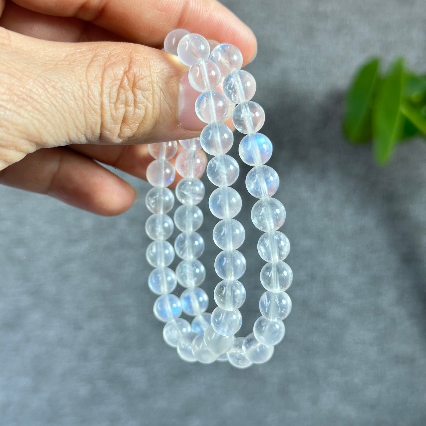 Natural Blue Flash Moonstone Bracelet Size 7.5 mm