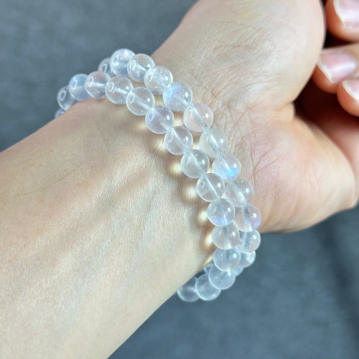Natural Blue Flash Moonstone Bracelet Size 7.5 mm