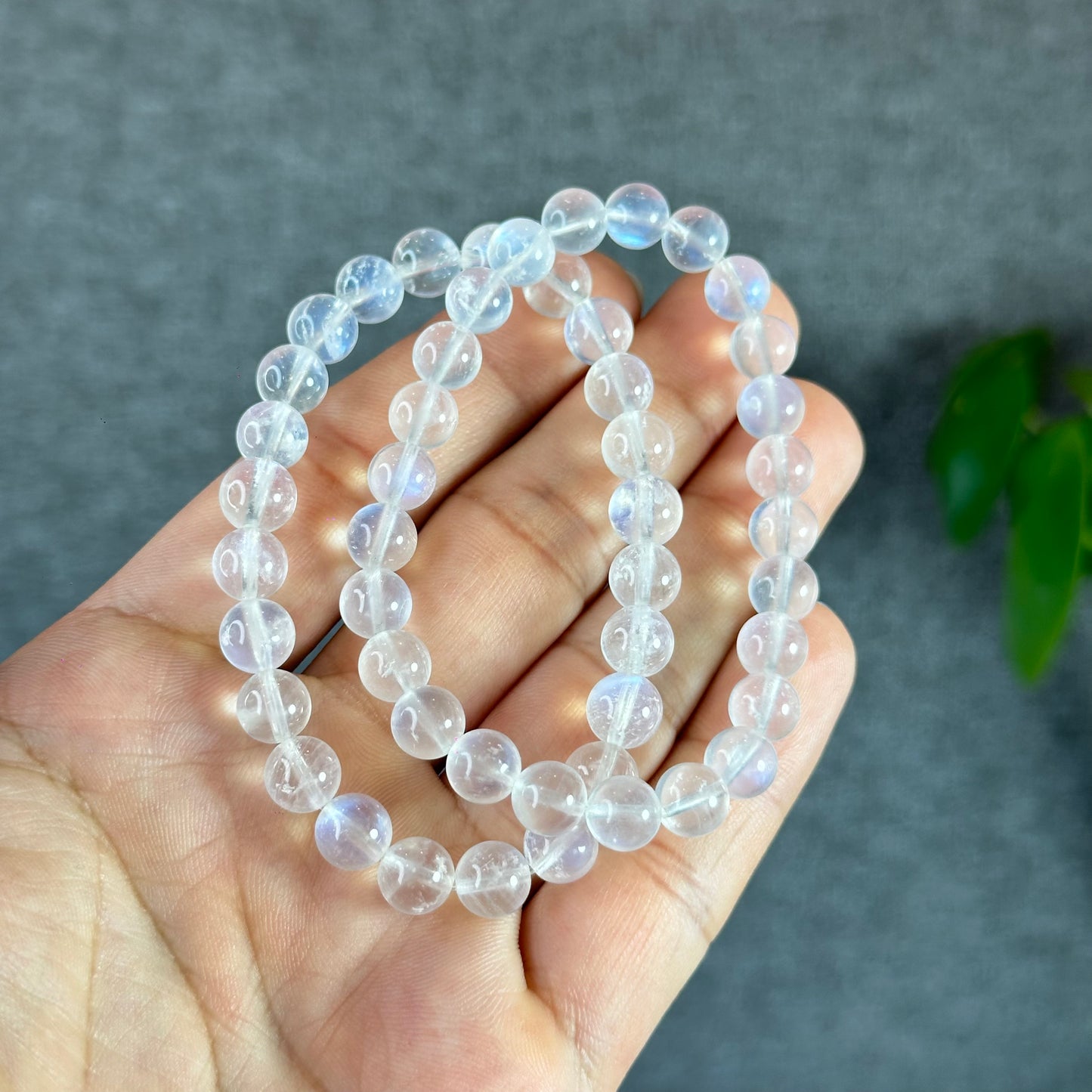 Natural Blue Flash Moonstone Bracelet Size 7.5 mm
