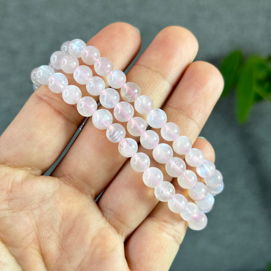 Natural Moonstone Triple Wrap Bracelet Size 6.5 mm