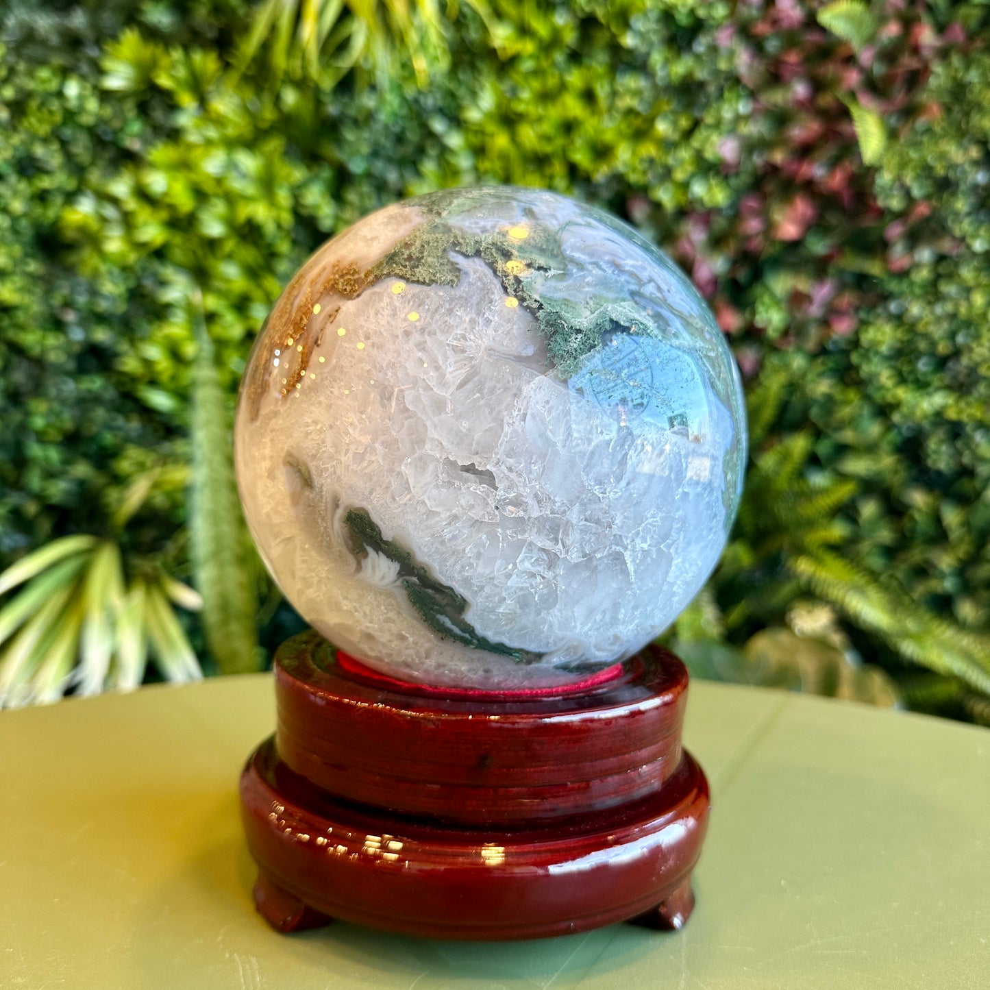 Natural Moss Agate Sphere with Stand